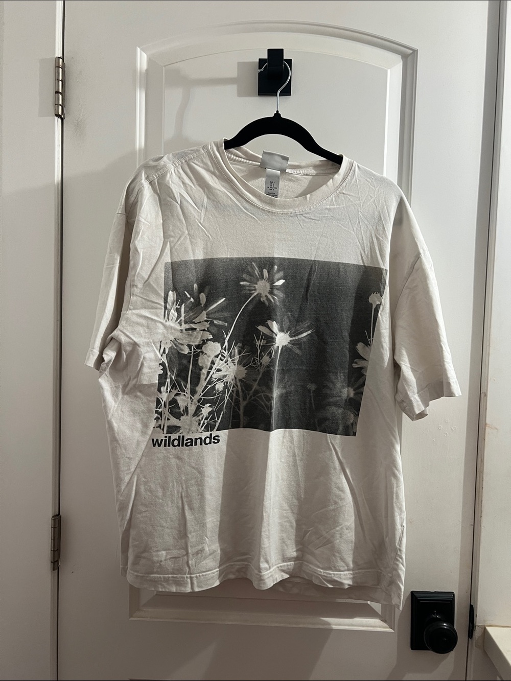 H&M White Graphic Tee with Black Floral Panel